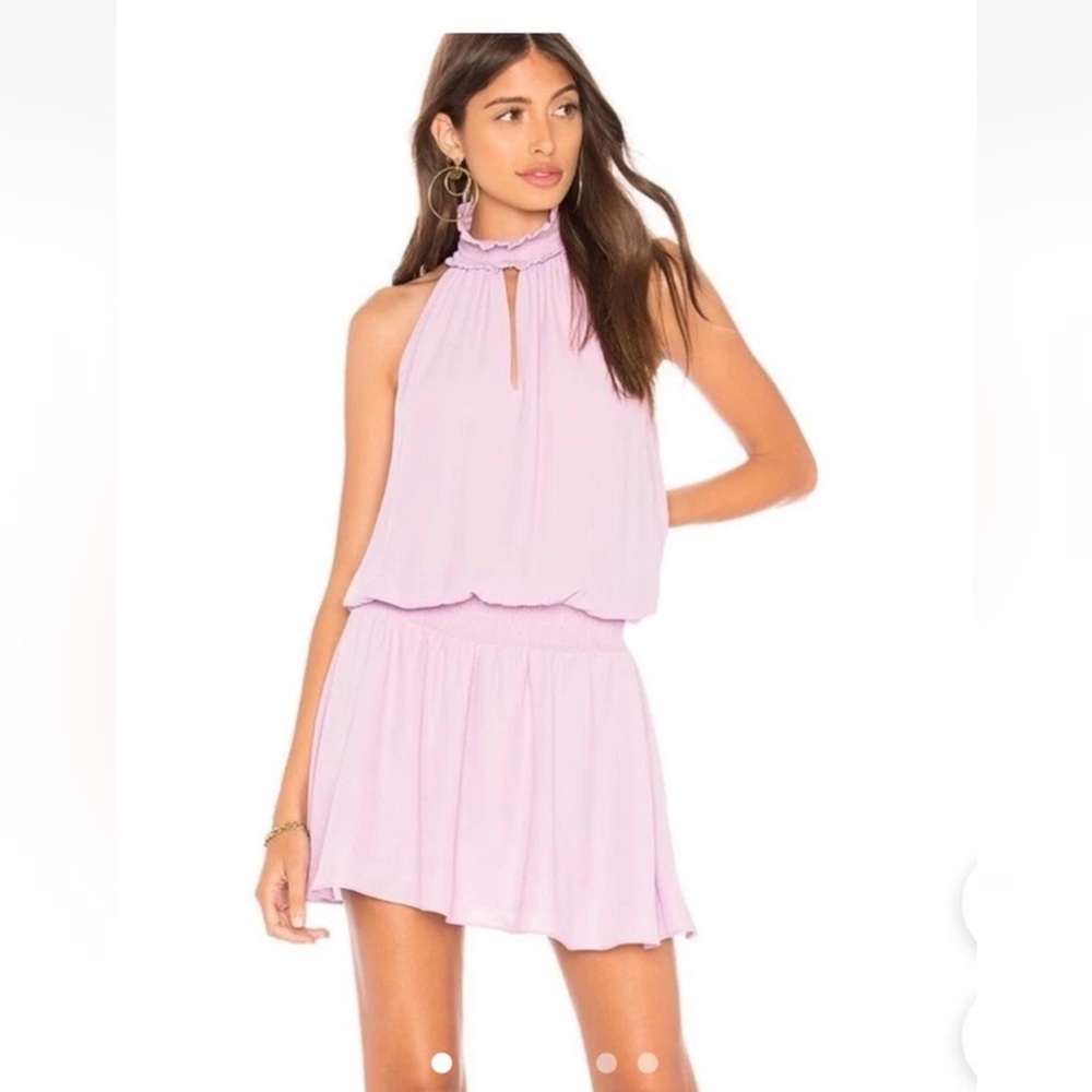 Amanda Uprichard Kimmie Dress LARGE Halter Neck Lavender Blouson Smocked Chic